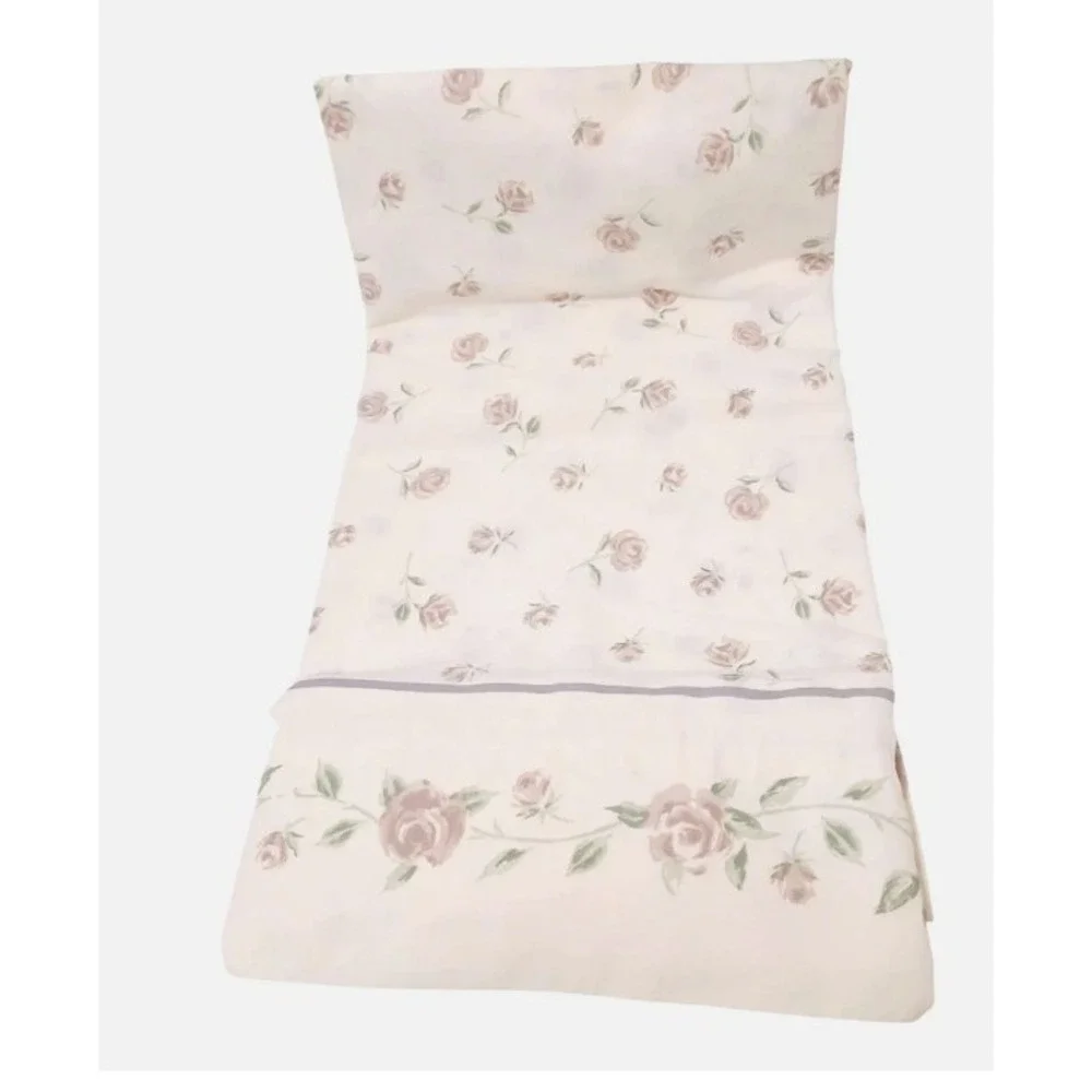 VNTG  Lavender Roses Flat Sheet Full Sz 95x79 Floral Flowers Cottage Granny USA